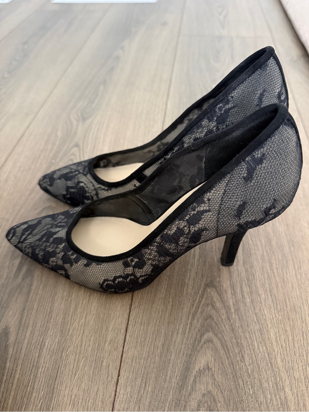 Nine West Black Lace Pointed-Toe Heels